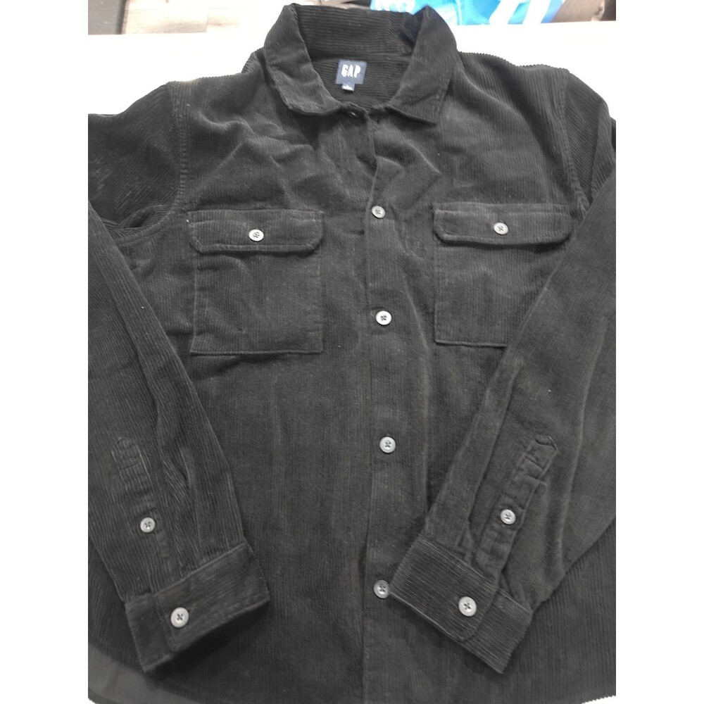 VINTAGE Gap Wide Corduroy Long Sleeve Button Shirt Shacket Large Mens Black